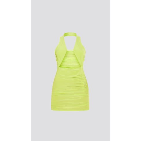 Slinky Halterneck Burst Detail Bodycon Dress - Lime