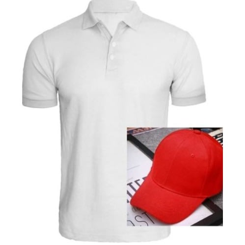 Men White Quality Polo With Cap