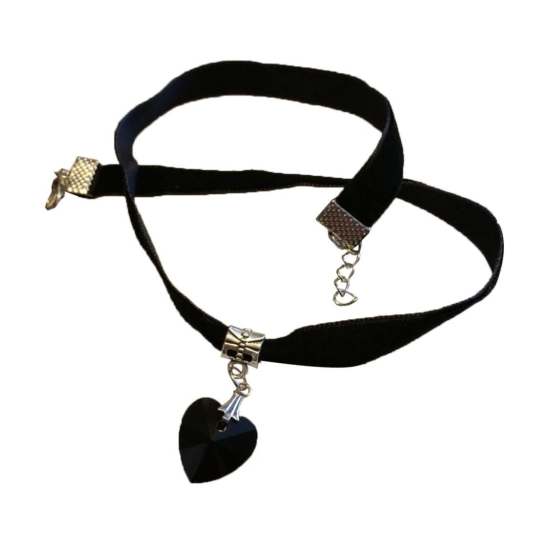 Black Velvet Choker Crystal Heart Pendant Gothic Handmade
