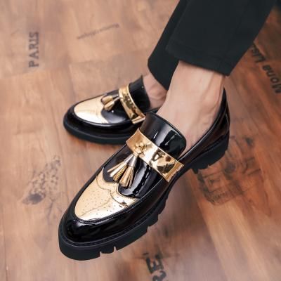 Gold Male Brogue italian tassel business Wedding shoes Men Black