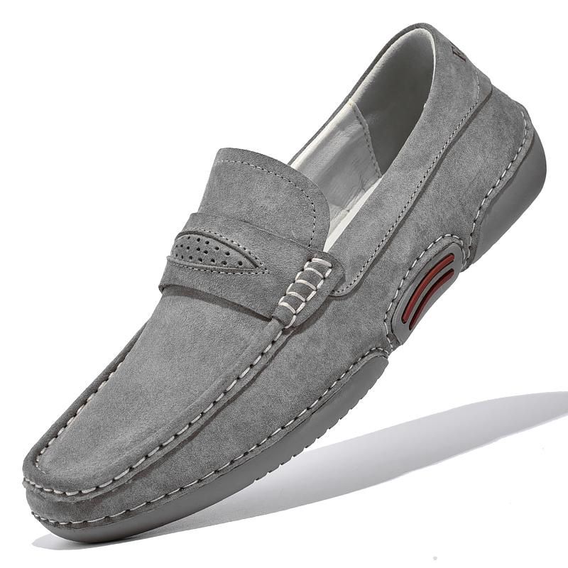 Gray Casual Leather Shoes Men Luxury Brand High Quality Suede Loafers