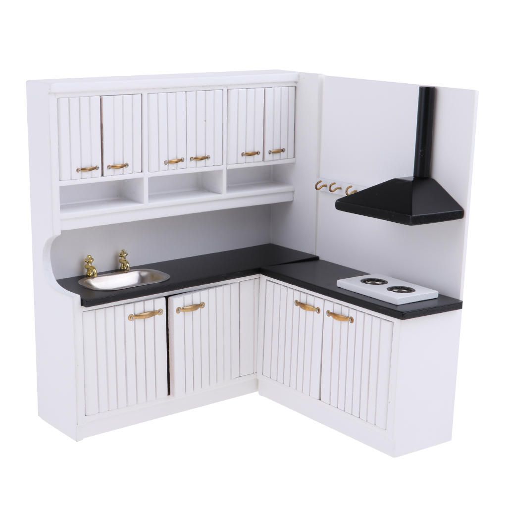 1:12 Miniature Wooden Kitchen Sink & Cabinet Cupboard Set