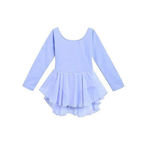 Little Girls O-Neck Long Sleeve Criss Cross Back Ruffles Solid Leotard-Sky Blue