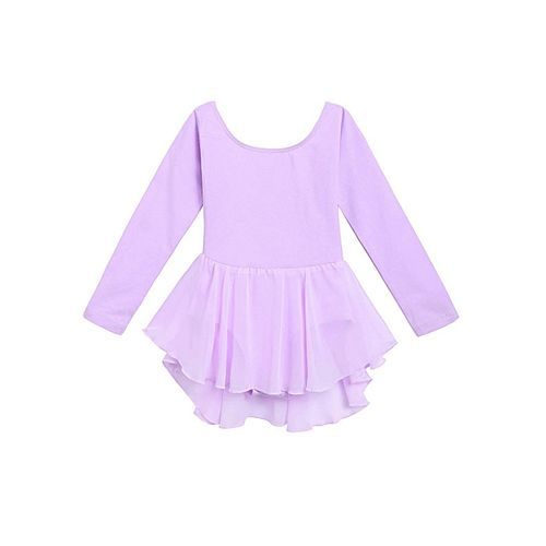 Little Girls O-Neck Long Sleeve Criss Cross Back Ruffles Solid Leotard-Purple