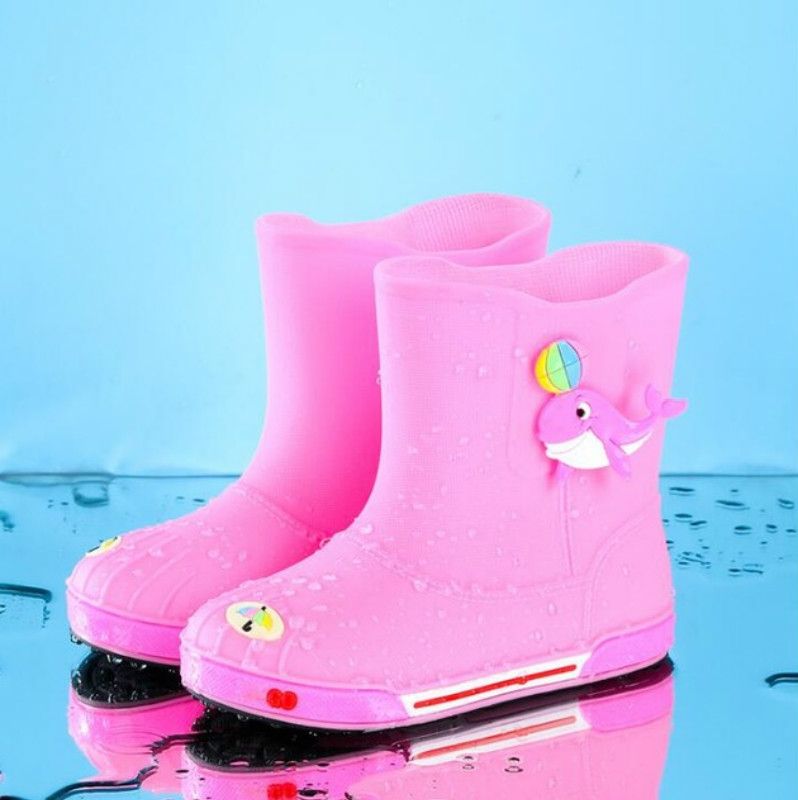 Children Non-Slip Plus Velvet Warm Cartoon Short Rain Boots, Size:Inner Length 16cm, Style:Without Cotton Cover(Pink)