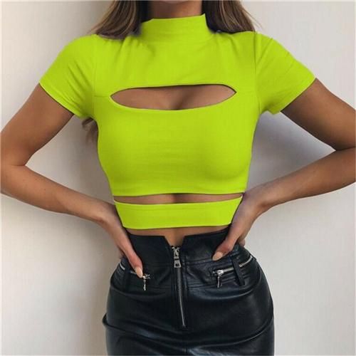 Gothic Sexy Chest Opening Women T-shirt Top Green Black Solid Tops Sleeveless Sleeves Casual T-Shirt Camis