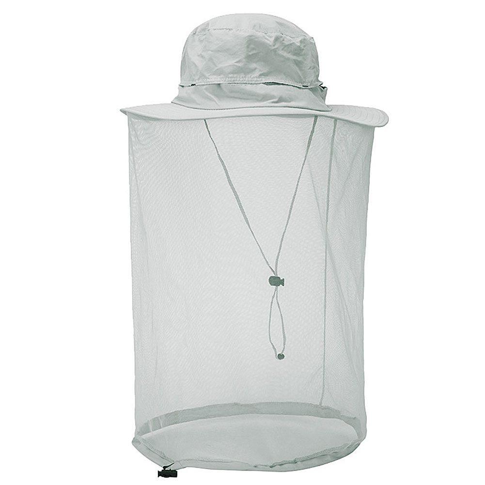 Uni Mosquito Insect Bee Bug Net Mesh Head Face Protector Fishing Hunting Hat Light Gray