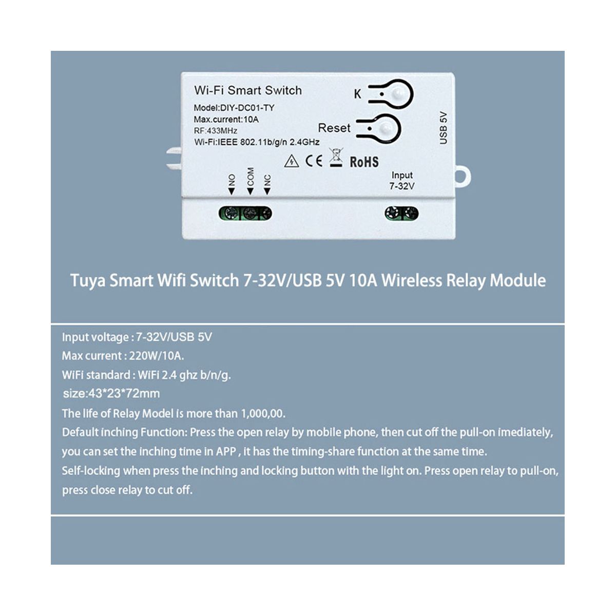 Tuya WiFi Smart Switch DIY Timer 1CH 7-32V USB 5V 2.4G