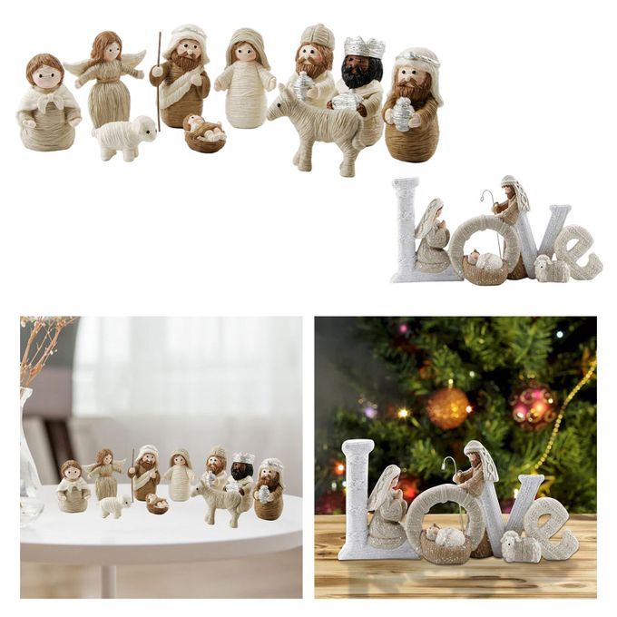 2x Nativity Figurines Set Realistic Tabletop Ornament Birth Of Jesus