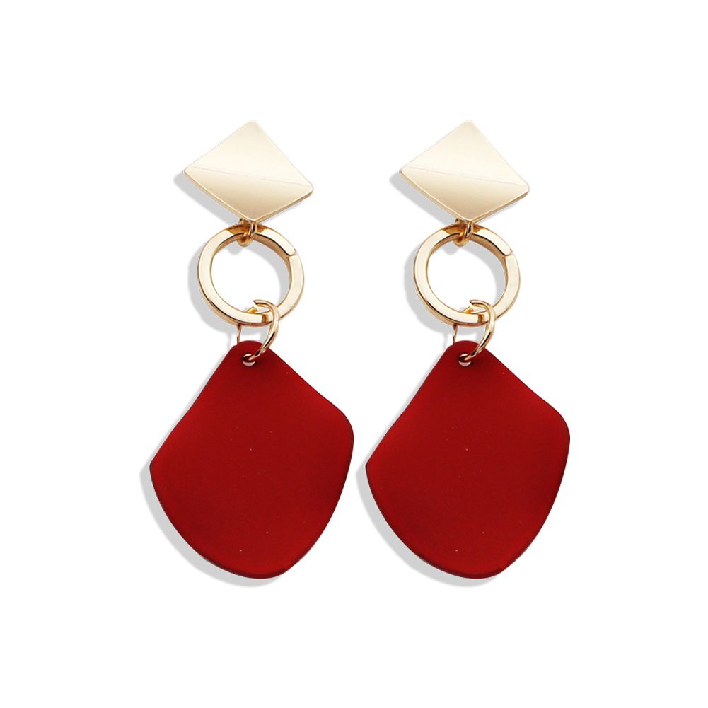2Pairs Women  Geometric Square Drop Stud Earrings-Red