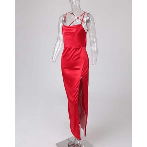 Long Dinner Dress With Slit - Red