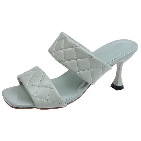 Stitched Leather Pencil Heel Open Toes Slippers-Green