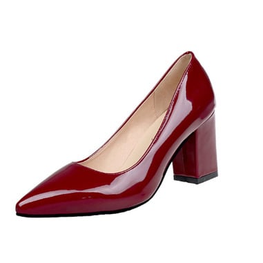 Block Heel Patent Leather Pointee Cover Shoe - Wine
