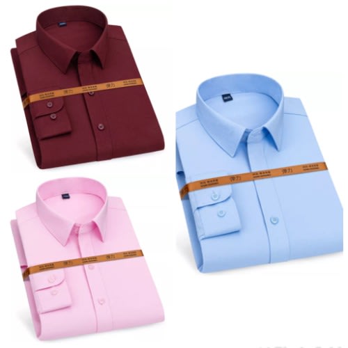 3pieces Longsleeve Shirt - Wine -Pink & Sky Blue