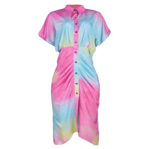 Ladies Tie & Die Ruched Shirt Dress
