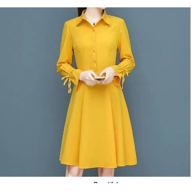 Tie Sleeve Shirt Dress - Yellow