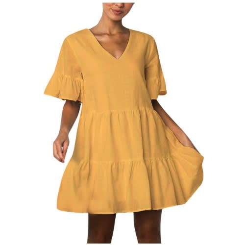 Linen Skater Dress- Yellow