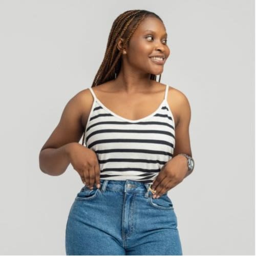 Femme Slfivy V-neck Strap Top - Blackwhite
