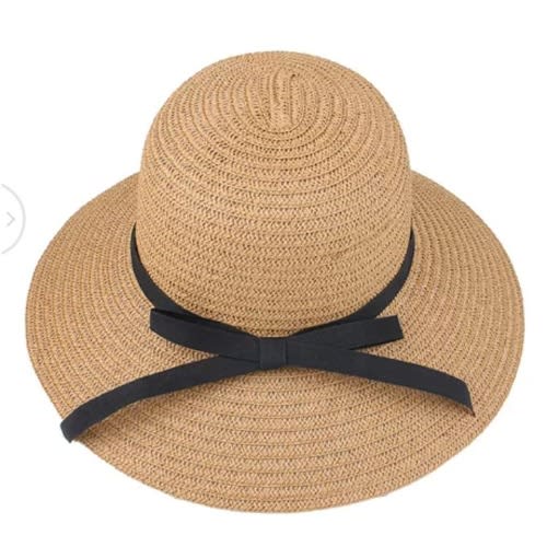Ladies Wide Brim Floppy Straw Hat  With A Tiny Ribbon Bow