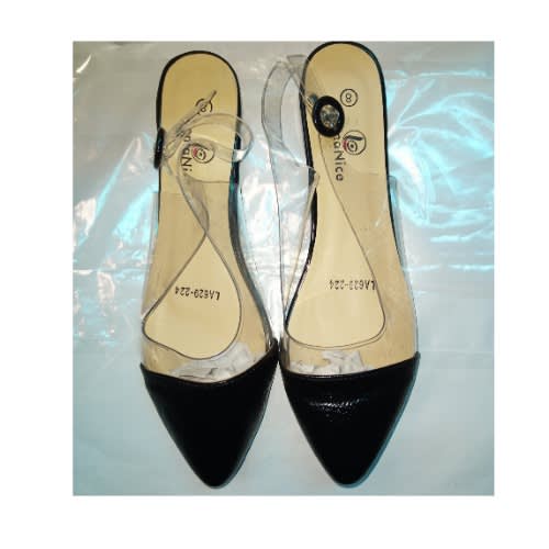 Croc Leather Transparent Sling Back Sandal - Black