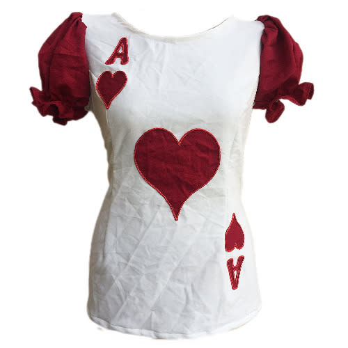 Ladies Red And White Ace Of Hearts Tshirt Top With Puffy Short Sleeves