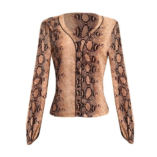 Ladies Leopard Long Sleeve Top - Brown