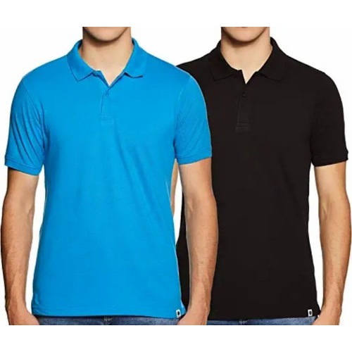 Short Sleeves Polo Shirts  - Aqua Blue And Black -Set Of 2