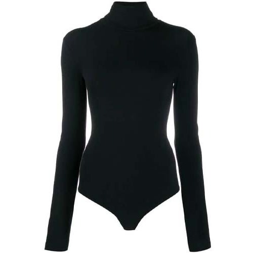 Women's Mock Turtle Neck Tank Bodysuit Long Sleeve- Black
