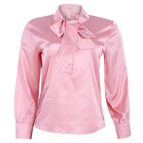Tie Neck Satin Blouse- Pink