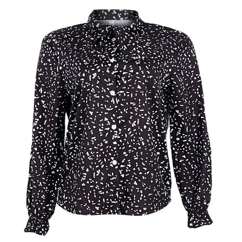 Patch Print Tie Neck Blouse- Black