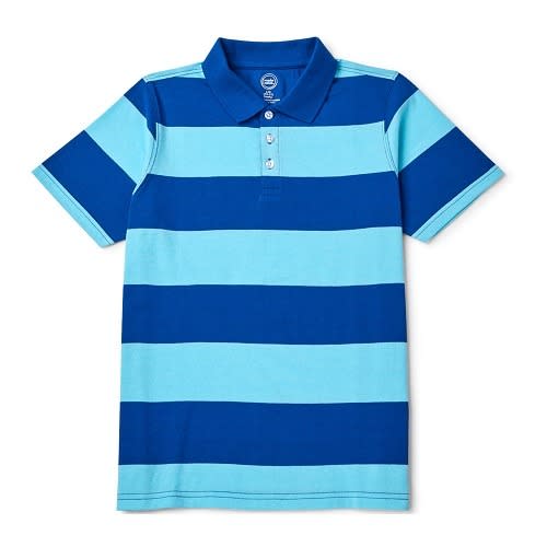 Boys' Short Sleeve Striped Polo Shirt Top -blue