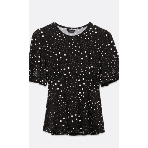 Simple Spot Flutter Sleeve Top - Black/white