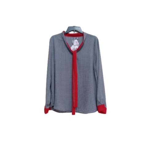 Ladies Blouse With Red Trimmed Neck, Long Sleeve and Tie