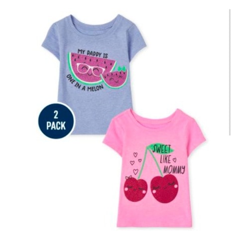 Girls Sweet Dad And Mom Melon Graphic Glitters Top - Pink Lilac 2 In 1