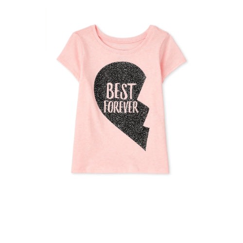 Girls Bff Best Forever Glitters Graphic Top -  Light Pink