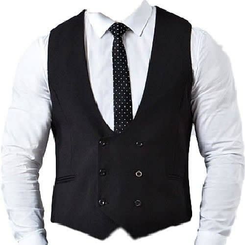 Men's Double Breasted Waist Coat - Black
