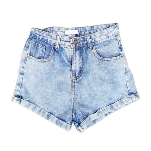 Ladies Stonewash Denim Bumshort- Blue