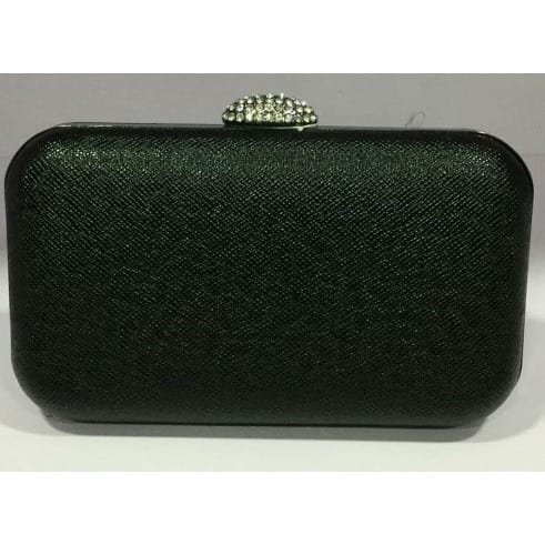 Diamante Clasp Evening Clutch Purse - Black