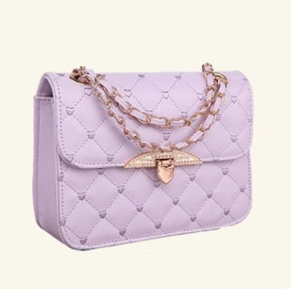 Quilted Crossbody Chain Strap Purse - Purple