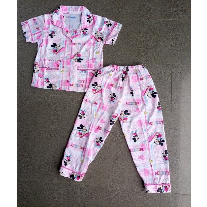 2pc Minnie Mouse Short Sleeve Girl's Shirt And Trouser Pyjamas Set - Pink