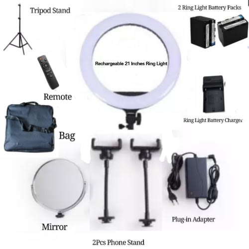 21 Inches Ring Light With Rechargeable Batteries + Tripod Stand + Mirror + Bag + Remote