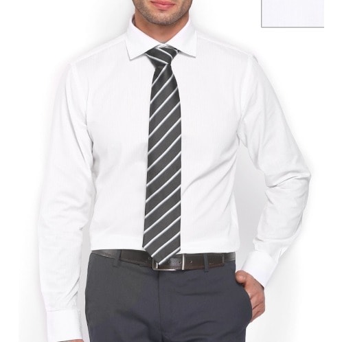 Men's Formal Shirt With Matching Tie  - White & Striped Black
