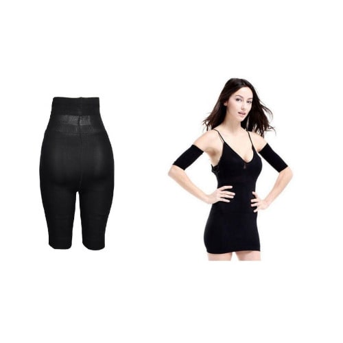 High Waist Mid Thigh ShapeWear + Upper Arm Shaper Bundle  - Black