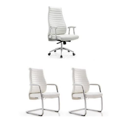 Executive Office Swivel Chair And 2 Visitors Chair - White