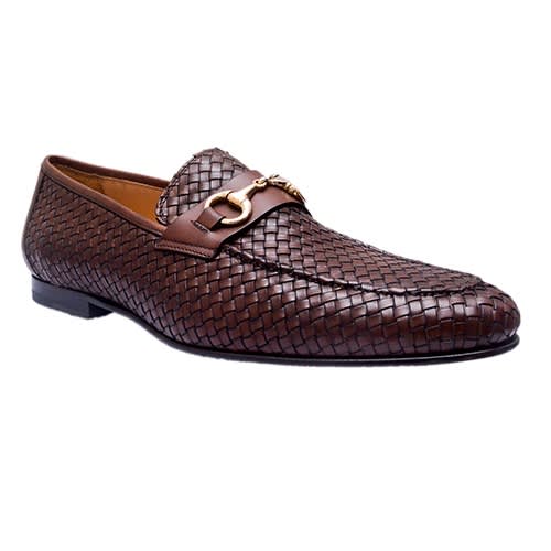 Brown Hand Weaved Shoe With Gold Accessory