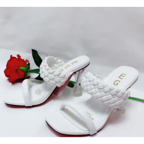 Ladies Leather Heel Slippers- White