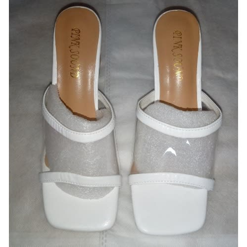 Ladies Transparent Leather With Crystals Heels Slippers