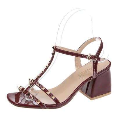 Stars Studded T-bar Sandals-WINE