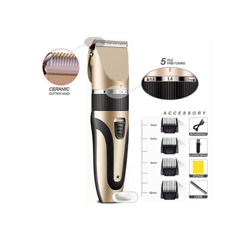 Rechargeable Hair Clipper With Multiple Trimmers - Gold - EHC-01
