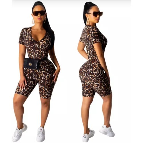 V-neck Leopard Print Playsuit